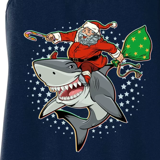 Funny Christmas Santa Riding Shark Women's Racerback Tank