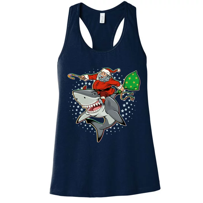 Funny Christmas Santa Riding Shark Women's Racerback Tank