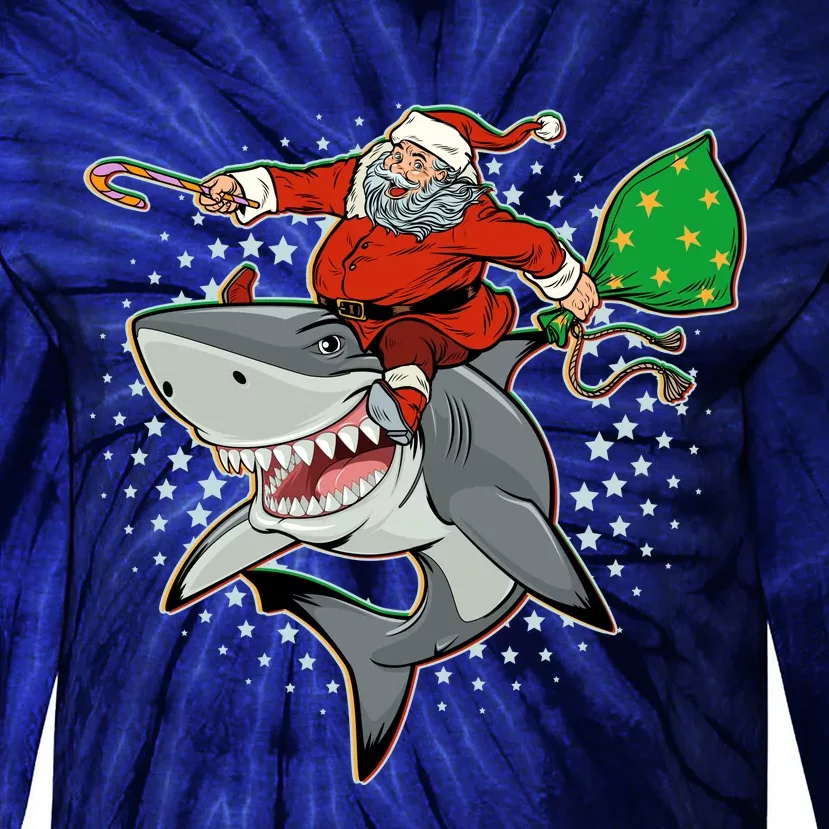 Funny Christmas Santa Riding Shark Tie-Dye Long Sleeve Shirt