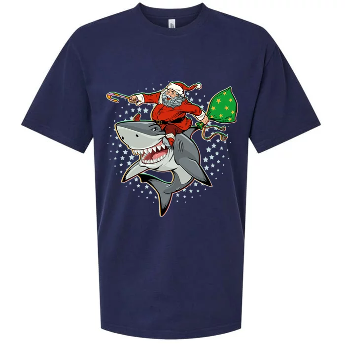 Funny Christmas Santa Riding Shark Sueded Cloud Jersey T-Shirt