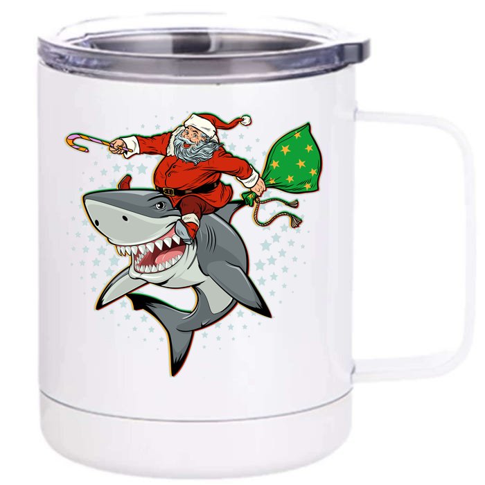 Funny Christmas Santa Riding Shark Front & Back 12oz Stainless Steel Tumbler Cup