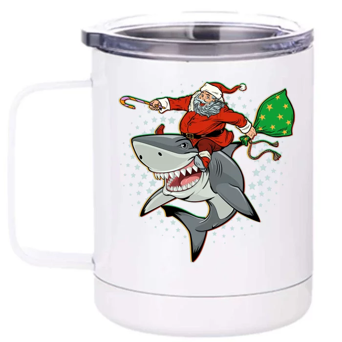 Funny Christmas Santa Riding Shark Front & Back 12oz Stainless Steel Tumbler Cup