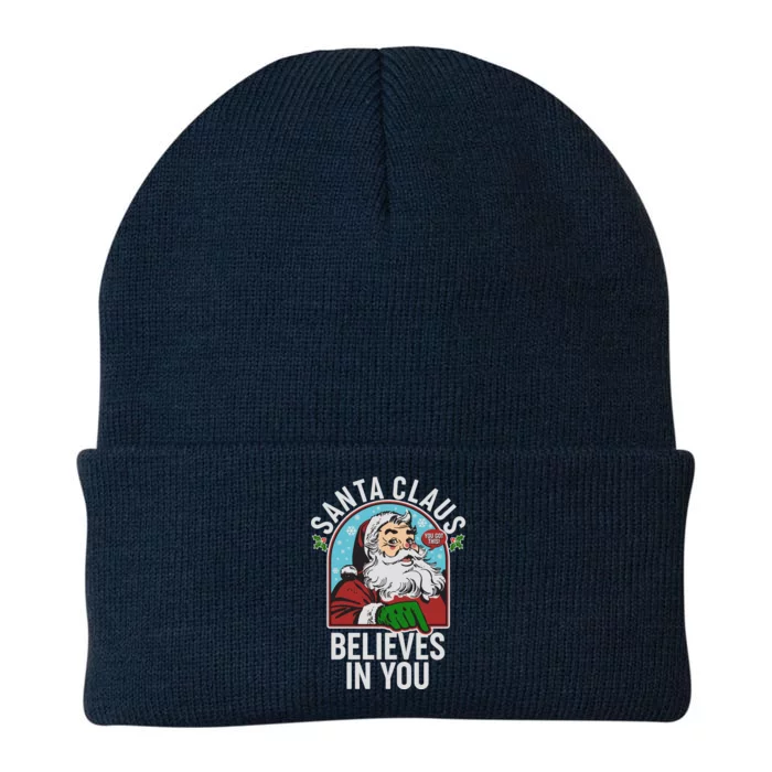 Funny Christmas Vintage Santa Claus Believe In You Knit Cap Winter Beanie