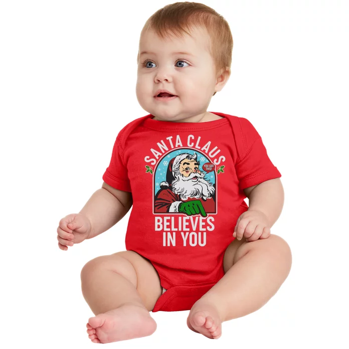 Funny Christmas Vintage Santa Claus Believe In You Baby Bodysuit