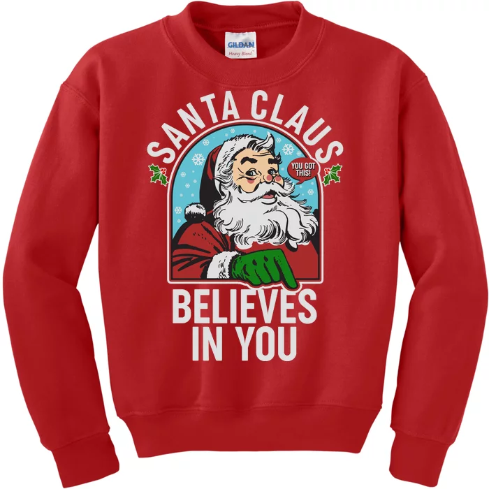 Funny Christmas Vintage Santa Claus Believe In You Kids Sweatshirt