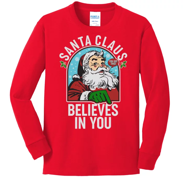 Funny Christmas Vintage Santa Claus Believe In You Kids Long Sleeve Shirt