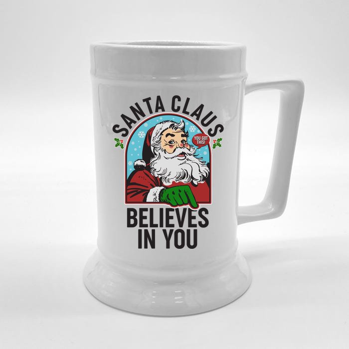 Funny Christmas Vintage Santa Claus Believe In You Front & Back Beer Stein