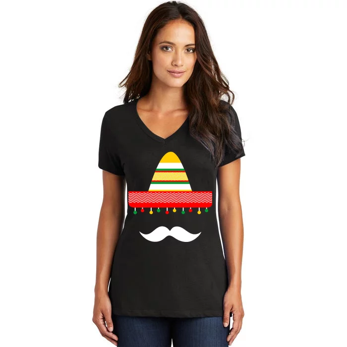 Funny Cinco De Mayo Mexican Hat Sombrero Mustache Women's V-Neck T-Shirt