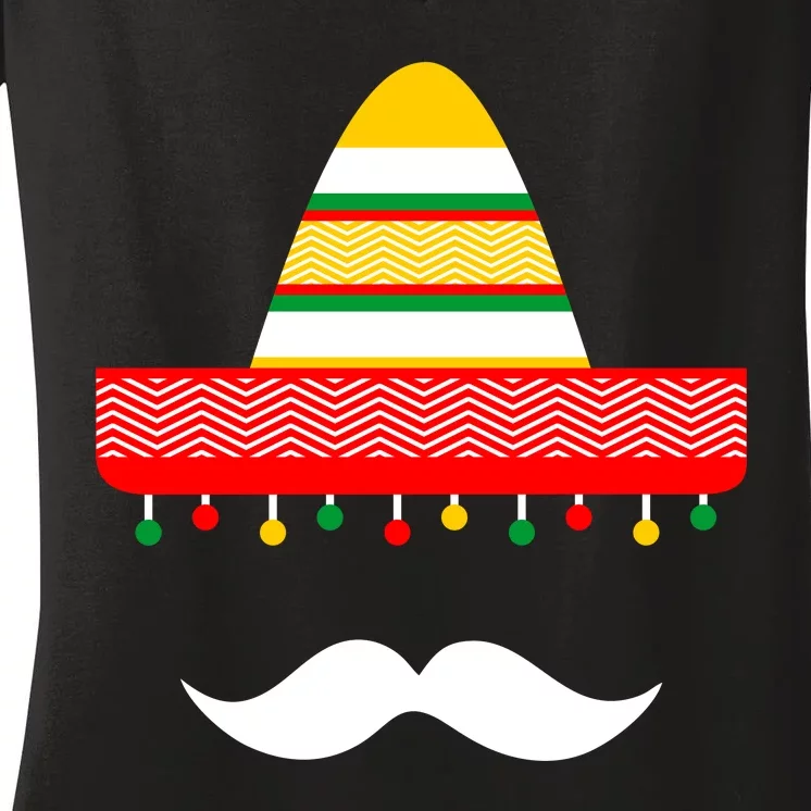 Funny Cinco De Mayo Mexican Hat Sombrero Mustache Women's V-Neck T-Shirt