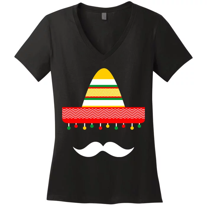 Funny Cinco De Mayo Mexican Hat Sombrero Mustache Women's V-Neck T-Shirt