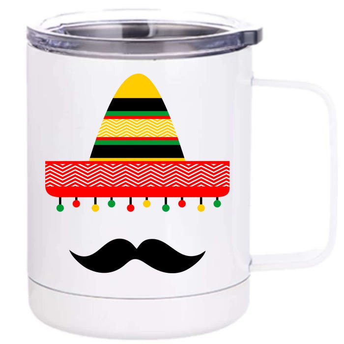 Funny Cinco De Mayo Mexican Hat Sombrero Mustache Front & Back 12oz Stainless Steel Tumbler Cup