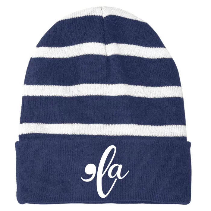 Funny Comma La Kamala Harris Striped Beanie with Solid Band