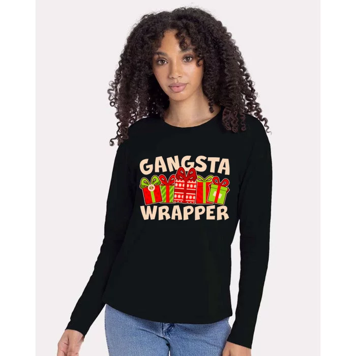 Funny Cute Christmas Gangsta Wrapper Womens Cotton Relaxed Long Sleeve T-Shirt