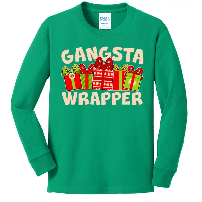 Funny Cute Christmas Gangsta Wrapper Kids Long Sleeve Shirt