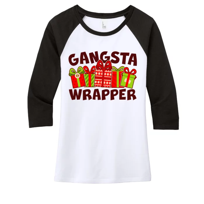 Funny Cute Christmas Gangsta Wrapper Women's Tri-Blend 3/4-Sleeve Raglan Shirt