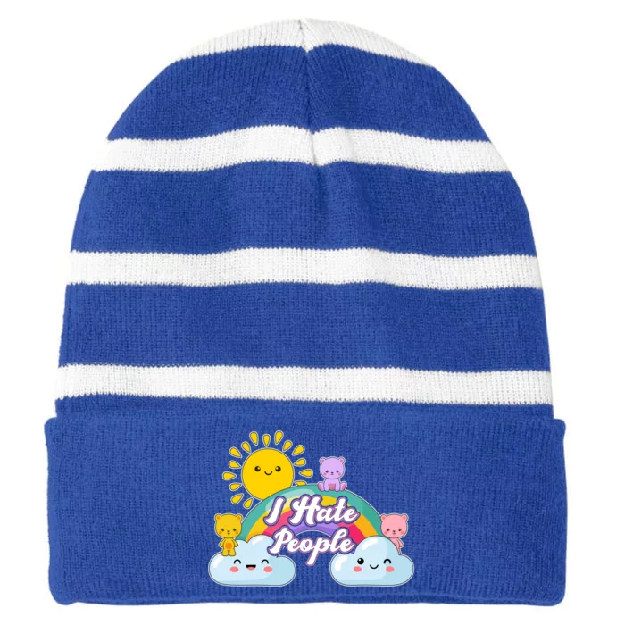 Funny Cute I Hate People Striped Beanie with Solid Band