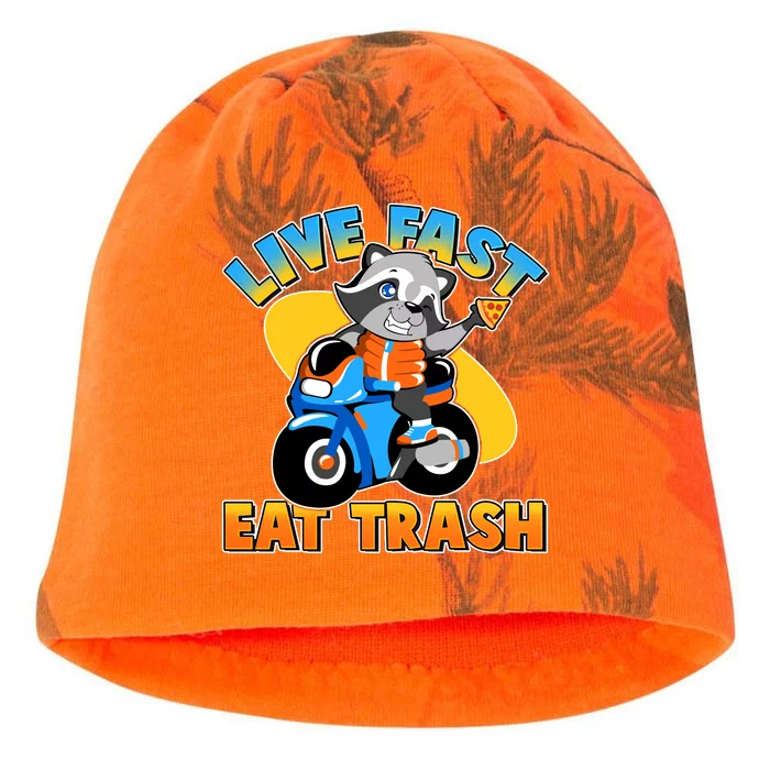 Funny Cute Live Fast Eat Trash Motorcycle Raccoon Kati - Camo Knit Beanie