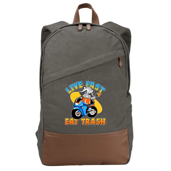 Funny Cute Live Fast Eat Trash Motorcycle Raccoon Cotton Canvas Backpack