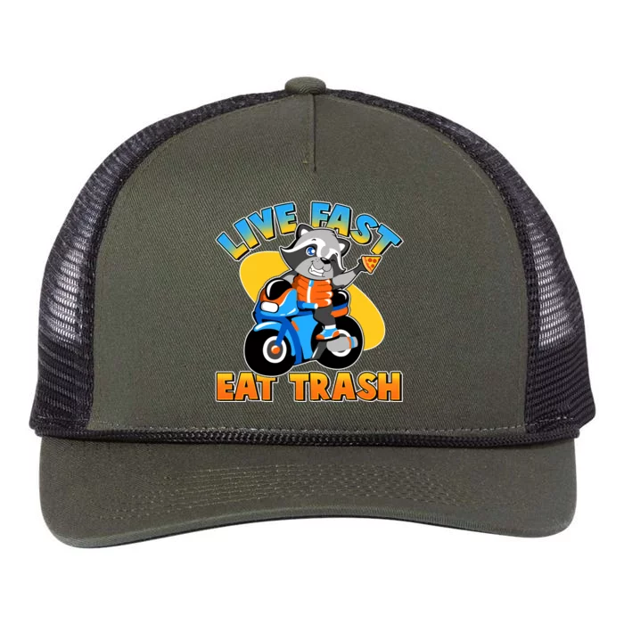 Funny Cute Live Fast Eat Trash Motorcycle Raccoon Retro Rope Trucker Hat Cap