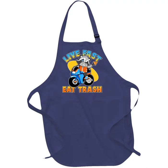 Funny Cute Live Fast Eat Trash Motorcycle Raccoon Full-Length Apron With Pocket