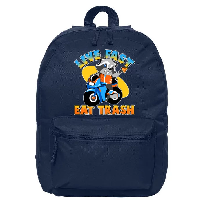 Funny Cute Live Fast Eat Trash Motorcycle Raccoon 16 in Basic Backpack