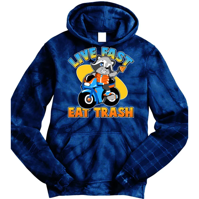 Funny Cute Live Fast Eat Trash Motorcycle Raccoon Tie Dye Hoodie