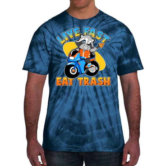 Funny Cute Live Fast Eat Trash Motorcycle Raccoon Tie-Dye T-Shirt