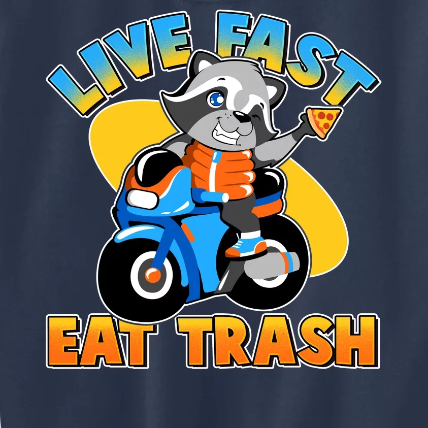 Funny Cute Live Fast Eat Trash Motorcycle Raccoon Kids Sweatshirt