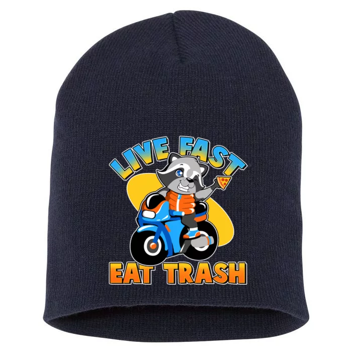 Funny Cute Live Fast Eat Trash Motorcycle Raccoon Short Acrylic Beanie