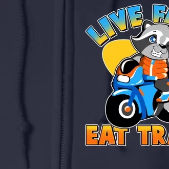 Funny Cute Live Fast Eat Trash Motorcycle Raccoon Full Zip Hoodie