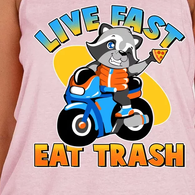 Funny Cute Live Fast Eat Trash Motorcycle Raccoon Women's Knotted Racerback Tank