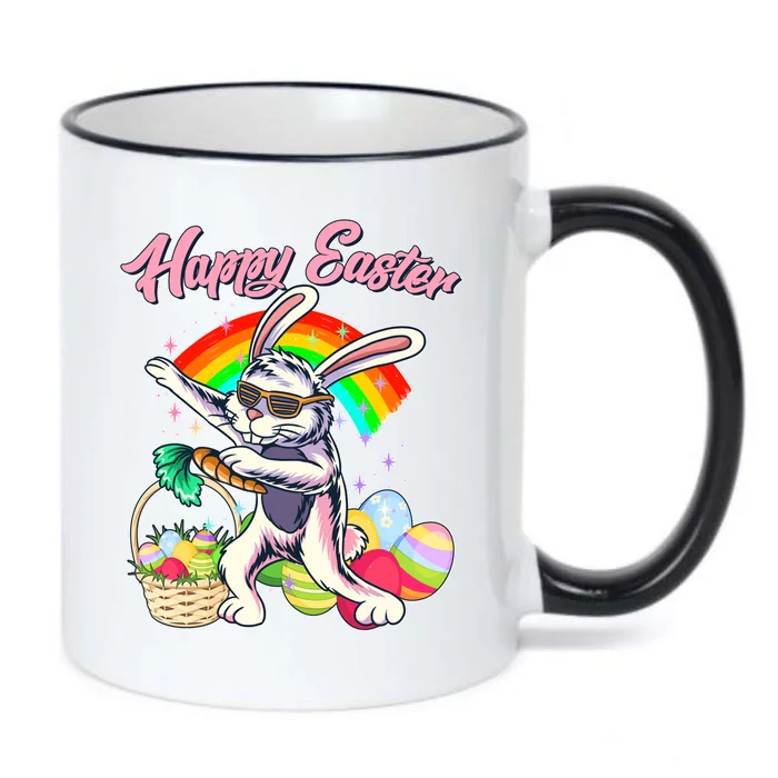 Funny Dabbing Rainbow Easter Bunny Black Color Changing Mug