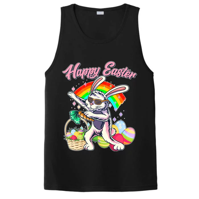 Funny Dabbing Rainbow Easter Bunny Performance Tank