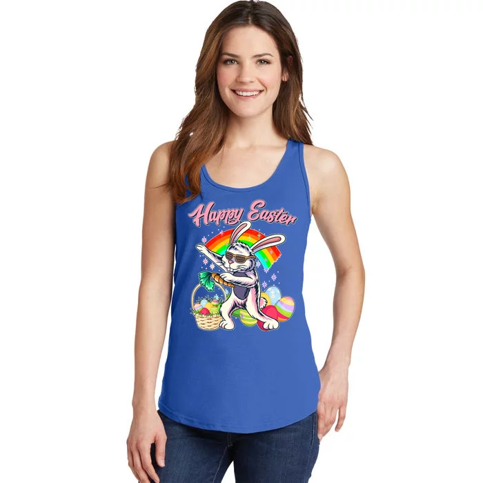 Funny Dabbing Rainbow Easter Bunny Ladies Essential Tank