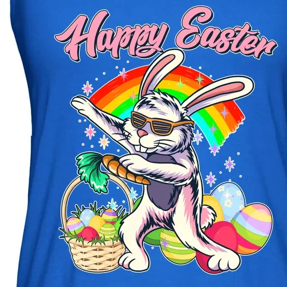 Funny Dabbing Rainbow Easter Bunny Ladies Essential Flowy Tank