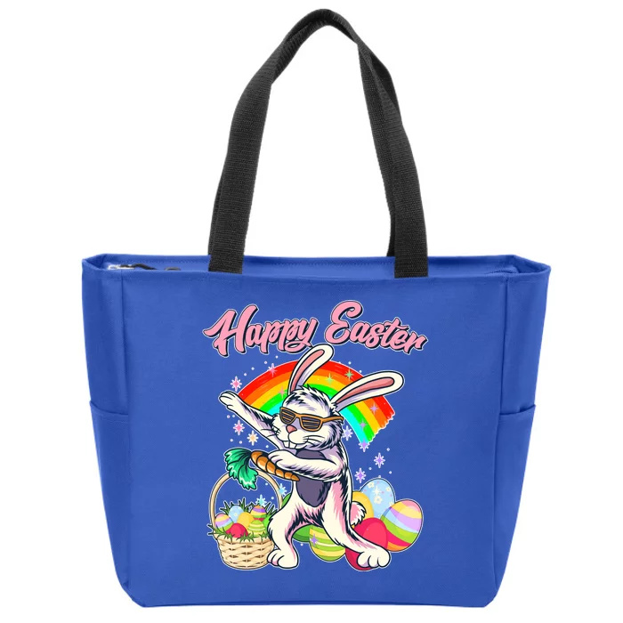 Funny Dabbing Rainbow Easter Bunny Zip Tote Bag