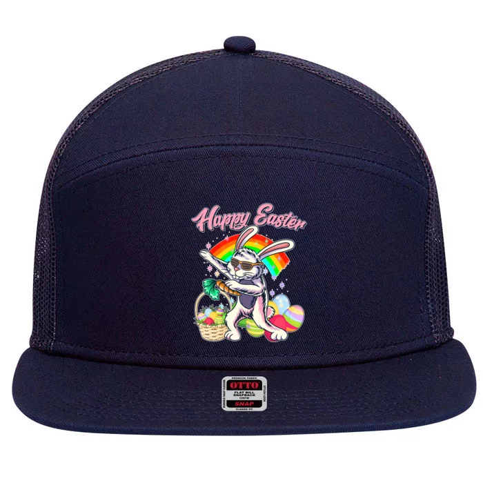 Funny Dabbing Rainbow Easter Bunny 7 Panel Mesh Trucker Snapback Hat