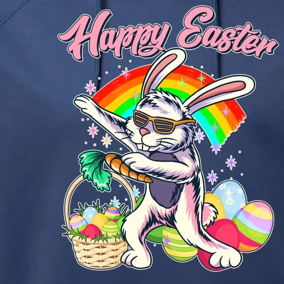 Funny Dabbing Rainbow Easter Bunny Performance Fleece Hoodie