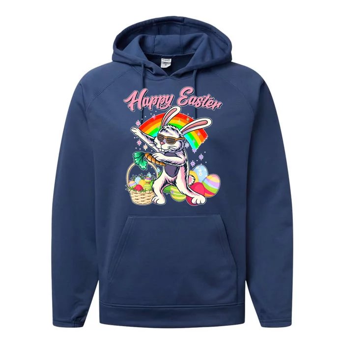 Funny Dabbing Rainbow Easter Bunny Performance Fleece Hoodie