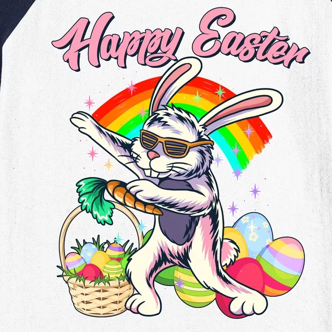 Funny Dabbing Rainbow Easter Bunny Baseball Sleeve Shirt