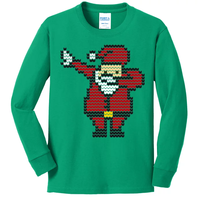 Funny Dabbing Santa Pixel Kids Long Sleeve Shirt