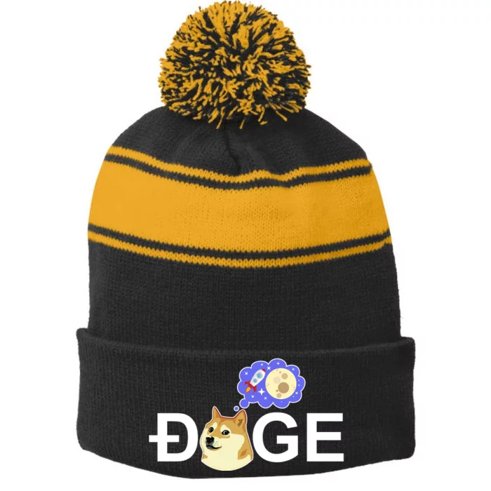 Funny Doge Meme Dogecoin Currency Stripe Pom Pom Beanie