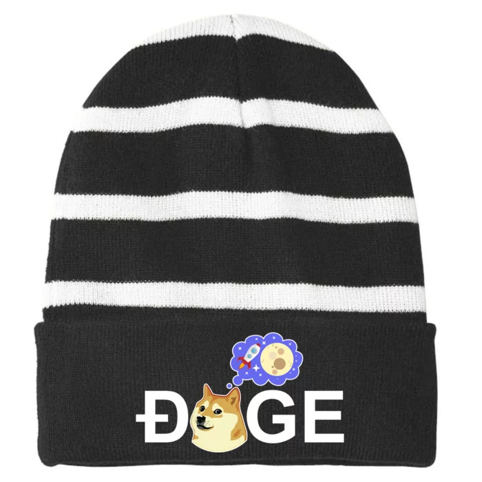 Funny Doge Meme Dogecoin Currency Striped Beanie with Solid Band