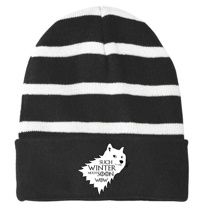 Funny Doge Such Winter Much Soon Striped Beanie with Solid Band