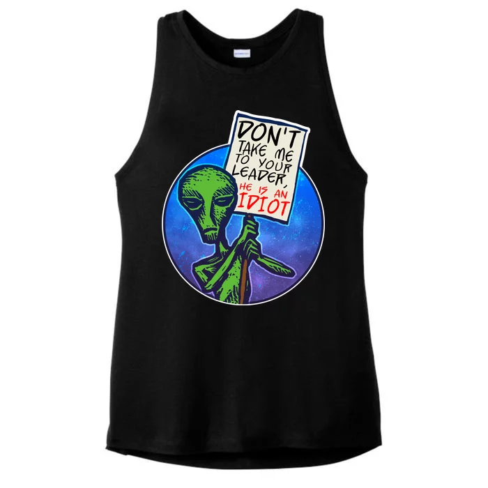 Funny Don't Take Me to Your Leader Alien Ladies Tri-Blend Wicking Tank