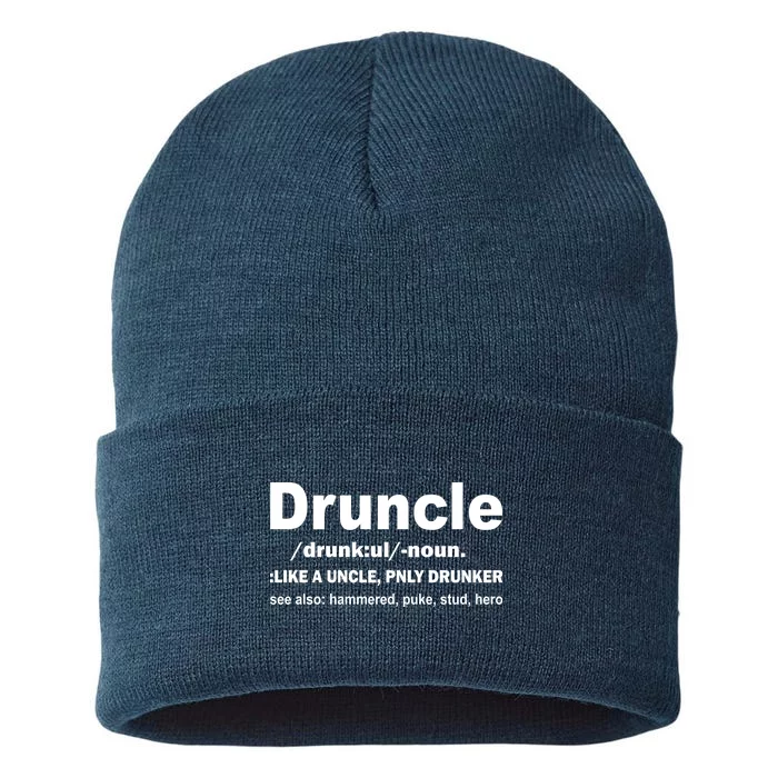 Funny Drunk Uncle Druncle Definition Sustainable Knit Beanie