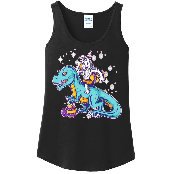 Funny Easter Bunny Riding T-Rex Ladies Essential Tank