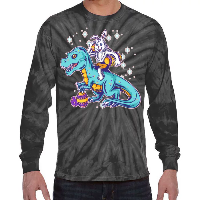 Funny Easter Bunny Riding T-Rex Tie-Dye Long Sleeve Shirt