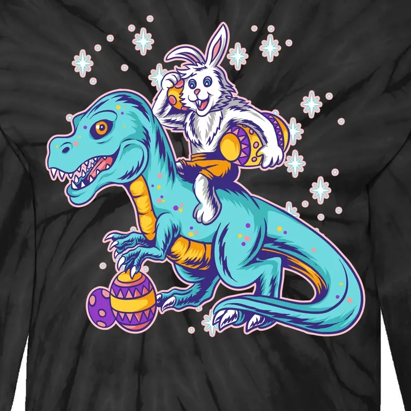 Funny Easter Bunny Riding T-Rex Tie-Dye Long Sleeve Shirt