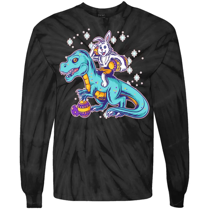 Funny Easter Bunny Riding T-Rex Tie-Dye Long Sleeve Shirt